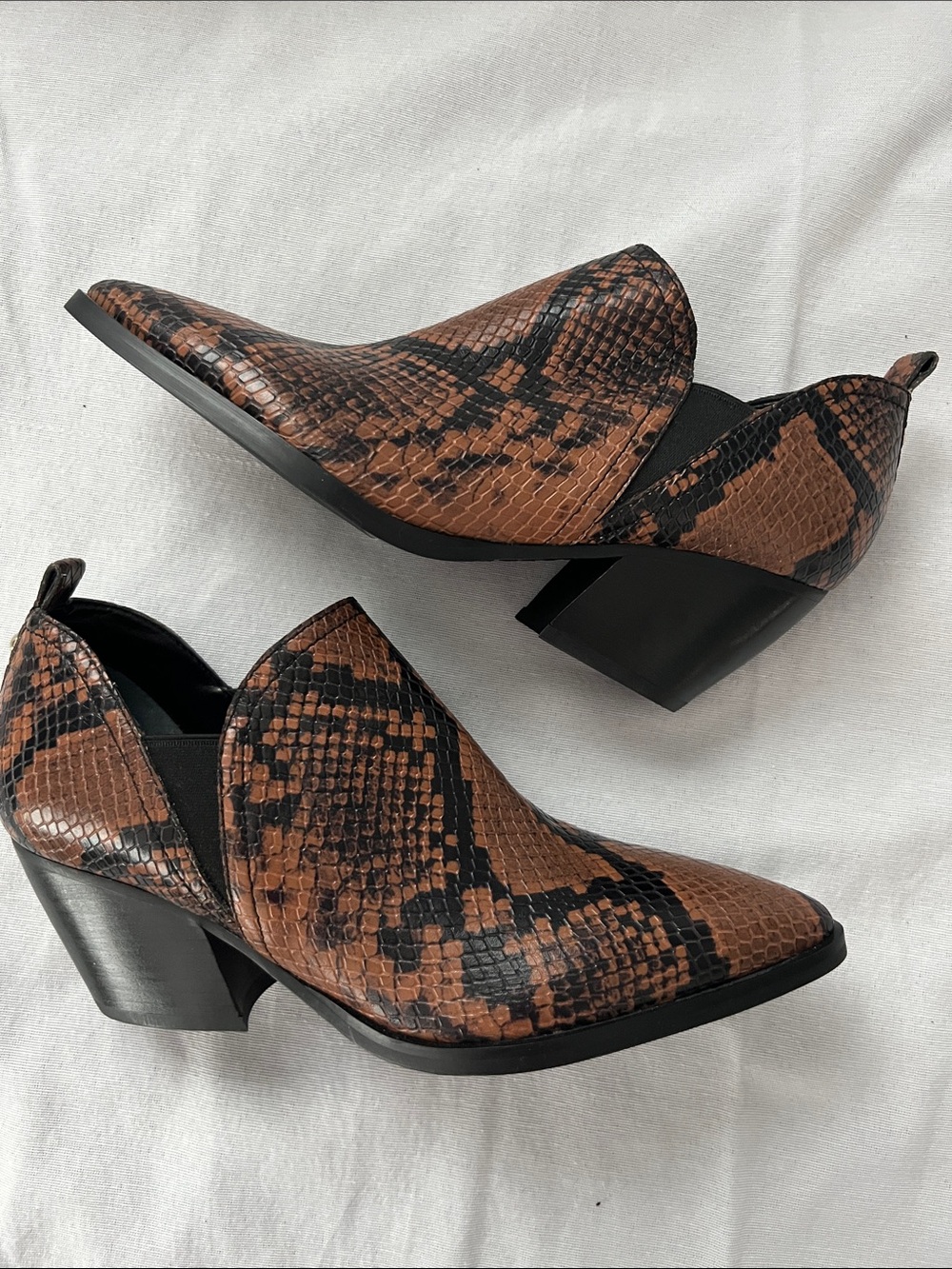 Marc Fisher Brown & Black Snake-Print Pointed Slip-On Booties